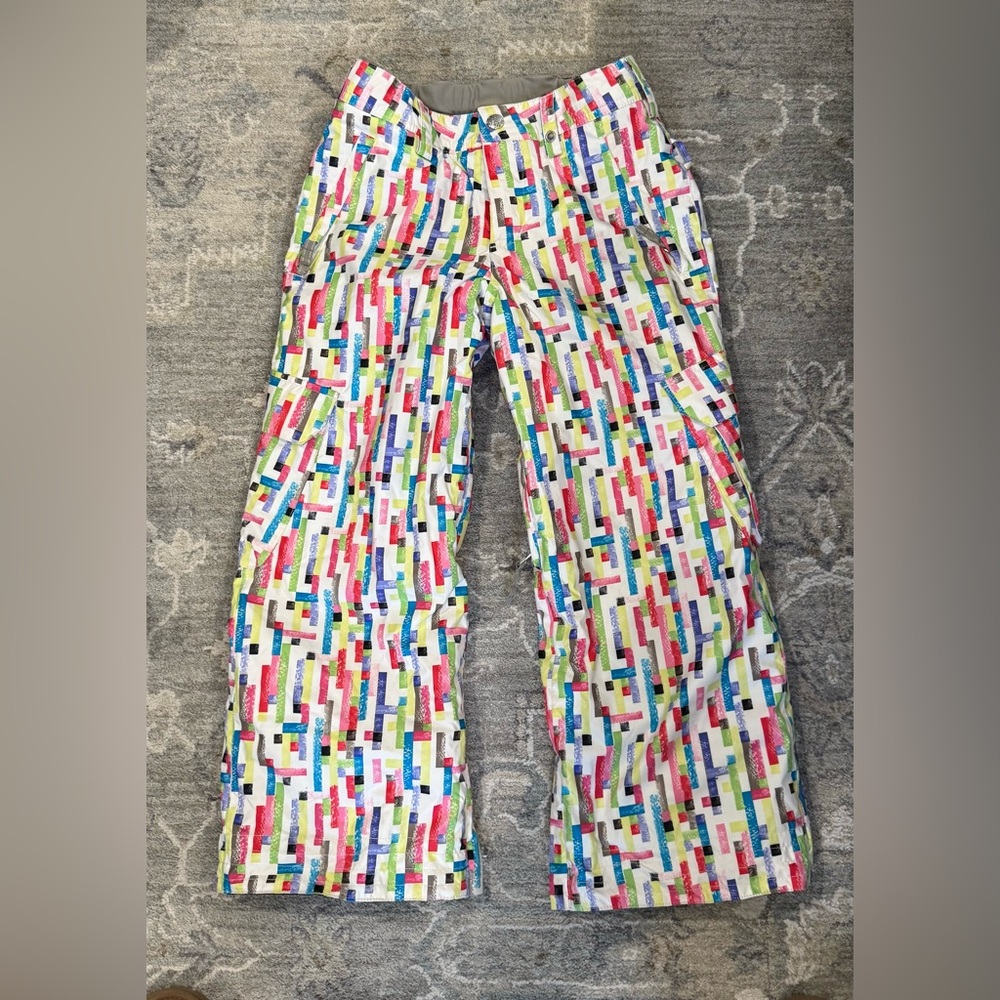 Burton Dry Ride Sz MeD (7/8) Kids Colorful Geometric Ski Pants